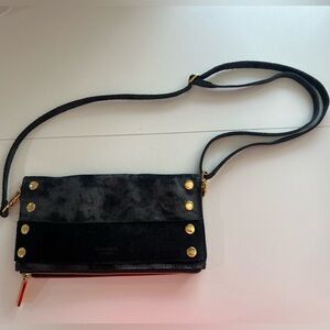 Hammitt Black Suede Crossbody Clutch with Gold Hardware